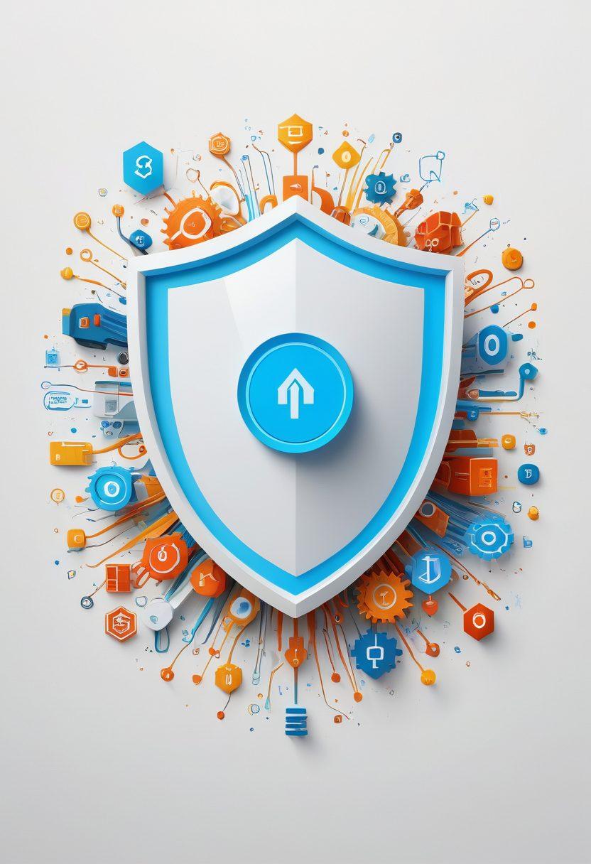 A digital landscape filled with flowing lines and shapes representing connectivity and technology, featuring icons of insurance (like a shield, home, and health symbols) in vibrant colors. Subtle elements of affordable pricing and smart solutions like lightbulbs and gears scattered throughout the scene. The background should have a modern, tech-inspired ambiance. super-realistic. vibrant colors. white background.